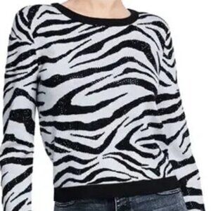 Alice + Olivia Connie zebra print embellished sweater, size L